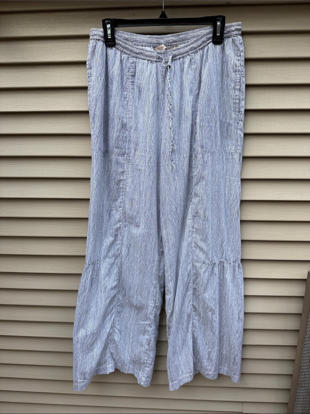Soft Surroundings Black & White Striped Wide-Leg Cotton Pants SZ S (would fit M)